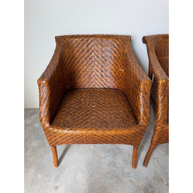 Vintage Palecek-Style Coastal Organic Woven Rattan Dining Chairs – Set of 4 For Sale - Image 4 of 12