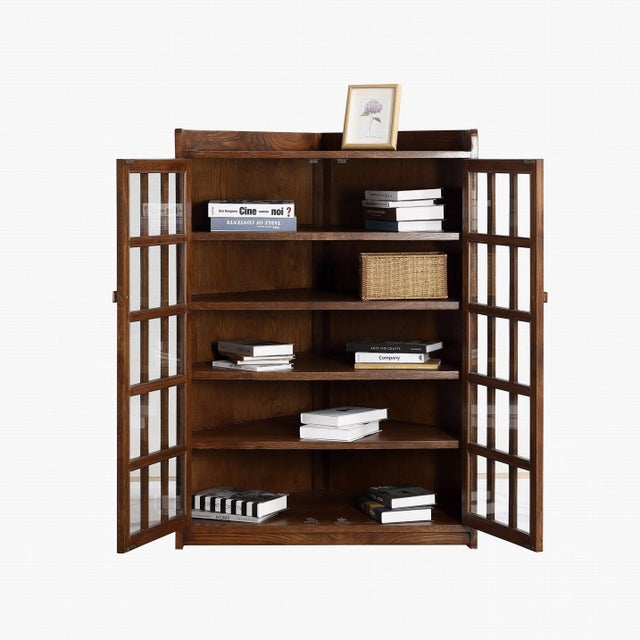 Mission Mission Oak Corner Bookcase / Cabinet - Walnut For Sale - Image 3 of 8