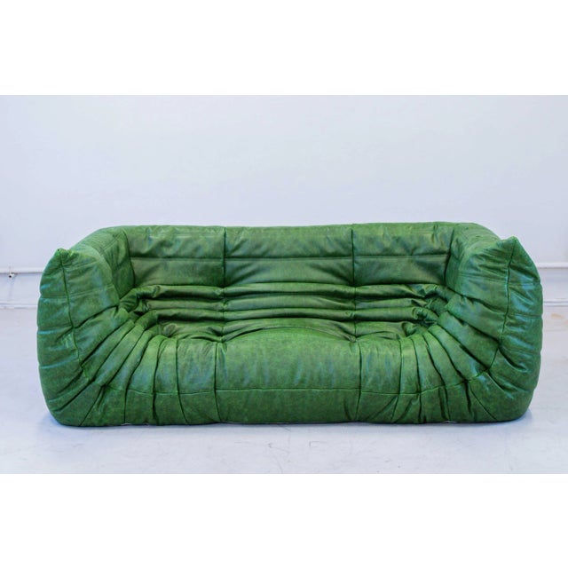 Togo Sofa in Green Leather by Michel Ducaroy, 1970s For Sale - Image 17 of 17