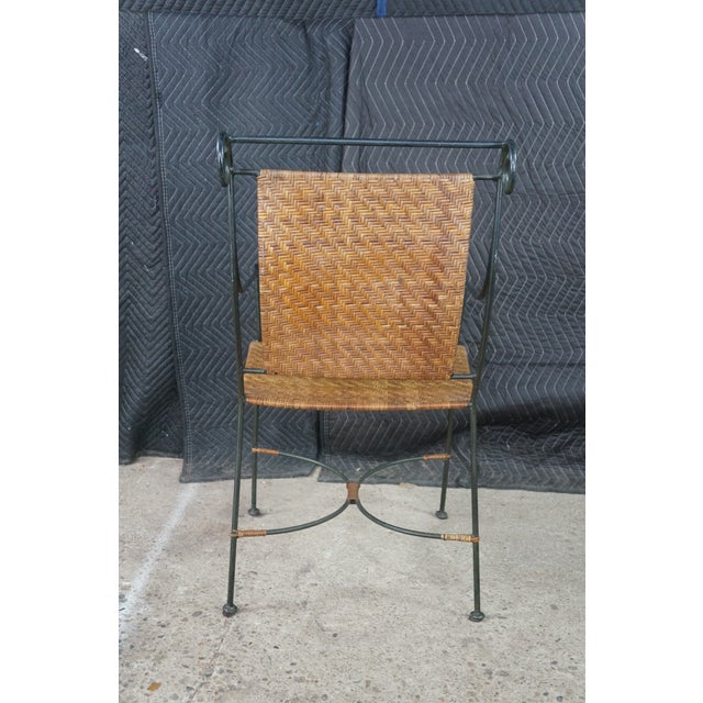 Pair Mid Century Modern Iron Wicker Patio Chairs Vintage Wrought Iron Dining Armchairs For Sale - Image 9 of 18