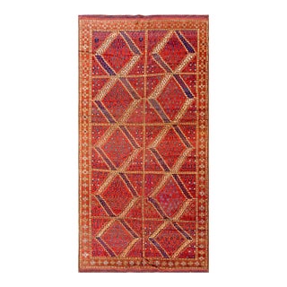 1900s Red Diamond Tribal Antique Central Asian Ersari Rug 5'10" X 11'10" Handknotted Wool Carpet For Sale