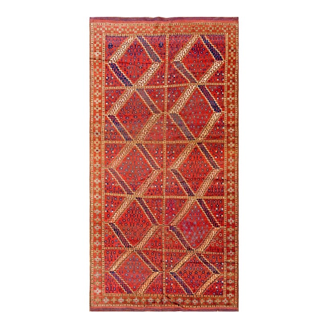 1900s Red Diamond Tribal Antique Central Asian Ersari Rug 5'10" X 11'10" Handknotted Wool Carpet For Sale