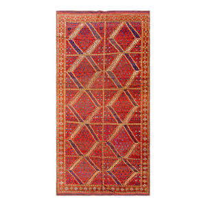 1900s Red Diamond Tribal Antique Central Asian Ersari Rug 5'10" X 11'10" Handknotted Wool Carpet