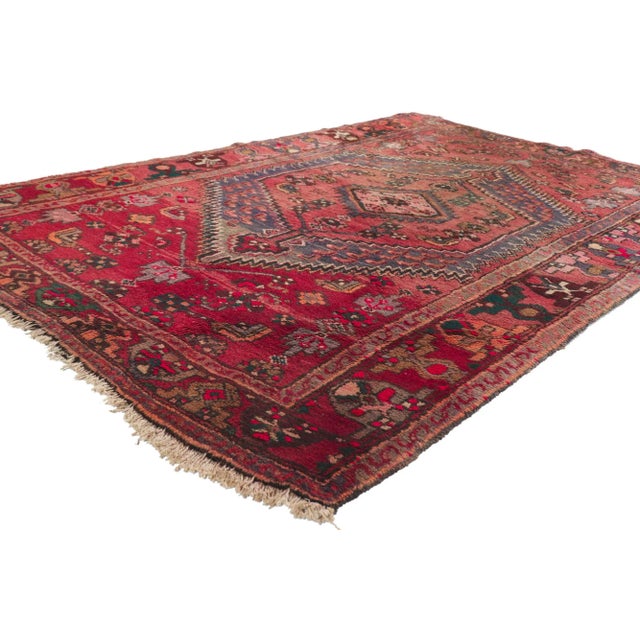 21692 Antique Red Persian Tribal Hamadan Rug, 04'03 x 06'06. The Ancestral Ember: An Antique Persian Hamadan Masterpiece...