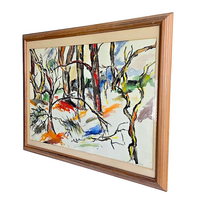 Mid-Century Modern Vintage Framed Abstract Expressionist Gouache Mixed Media Painting, "California Summer", by Judith Pacht, Signed For Sale - Image 3 of 13