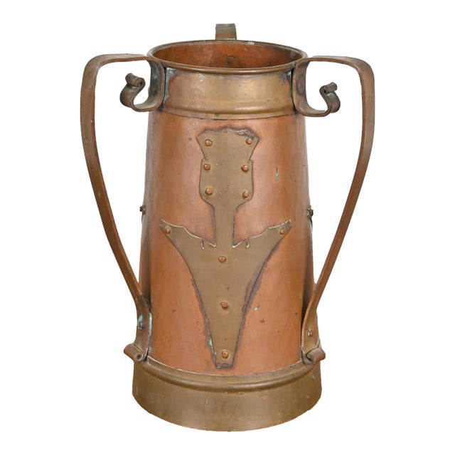 Antique Stickley Brothers Arts & Crafts Three-Handled Large Copper Vase For Sale
