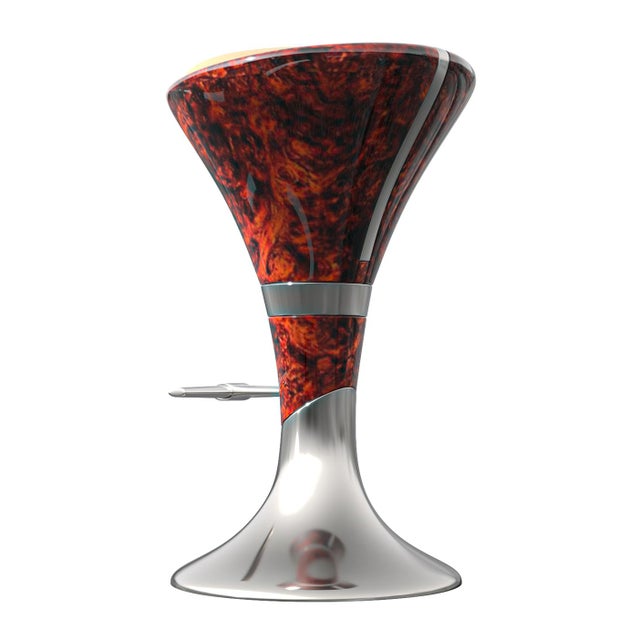 "il Destino" Bar Stool with Burl Walnut, Stainless Steel, Hand Crafted Bizimyer Furniture. Unmatched. Unrivalled. Designed...