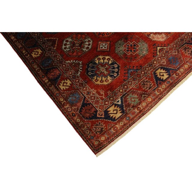 Art Deco 1980s Semi Vintage Kafkaz Rust/Rust Hand-Knotted Rug - 4'10 X 6'4 For Sale - Image 3 of 8