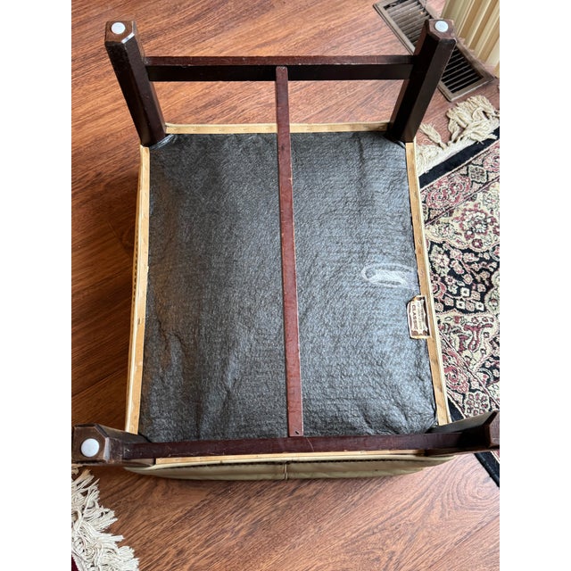 VTG Classic Leather Inc Mahogany Chippendale Wingback Chair Ottoman Beige Set For Sale - Image 12 of 15