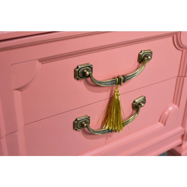 Pink 1970s Transitional Pair of Nightstands in Coral Pink - Newly Painted For Sale - Image 8 of 12