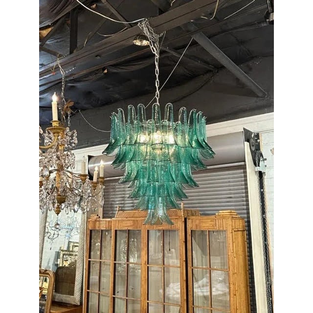 Modern Saddle Shaped Green Murano Glass Chandelier For Sale - Image 4 of 5