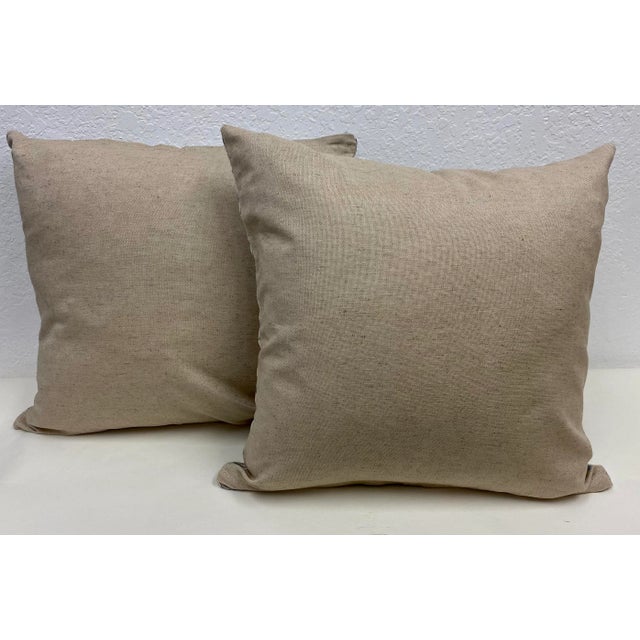 Contemporary Pair of 20" Square Pillows With a Classic Gray & Pink Geometric Pattern - Made in Uk. For Sale - Image 3 of 8