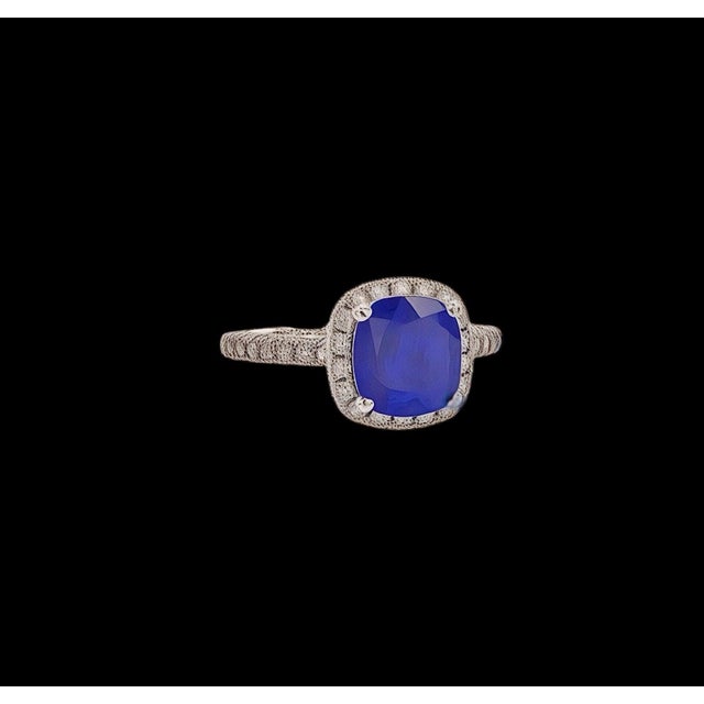 Natural Sapphire Diamond Ring Size 7 14k White Gold 2.51 Certified For Sale - Image 4 of 10