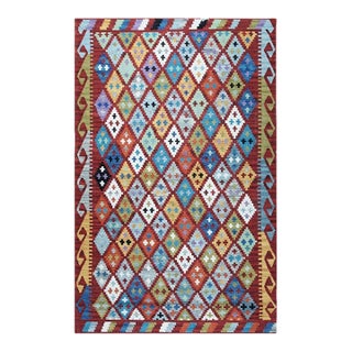 5x 8 Multicolor Flat Weave Wool Diamond Constellation Geometric Modern Carpet Rug For Sale