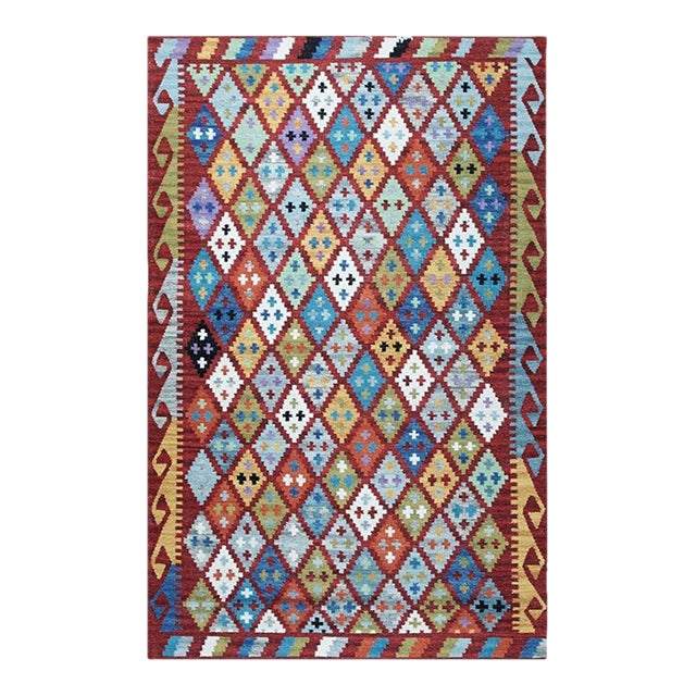 5x 8 Multicolor Flat Weave Wool Diamond Constellation Geometric Modern Carpet Rug For Sale