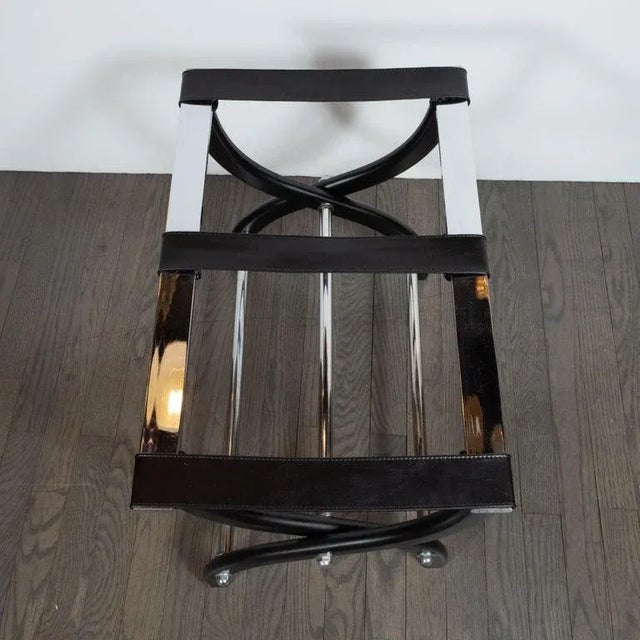 Mid-Century Modern Stylized X-Form Luggage Rack in Ebonized Walnut & Chrome For Sale In New York - Image 6 of 7
