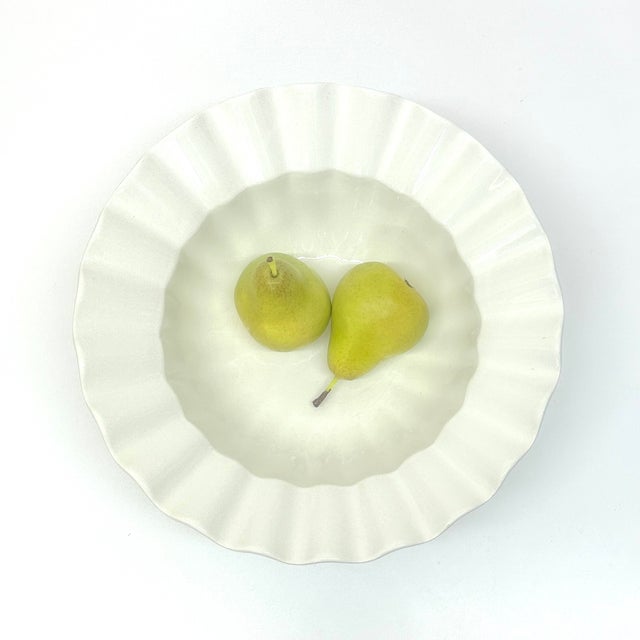 Boho Chic 1980s Oversized Fluted Edge White Ceramic Serving Bowl, Made in Portugal For Sale - Image 3 of 10