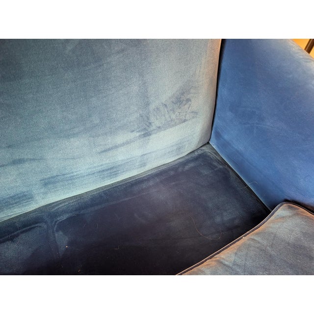 Restored Vintage Chippendale Style Camelback Sofa in Blue Velvet For Sale - Image 16 of 18