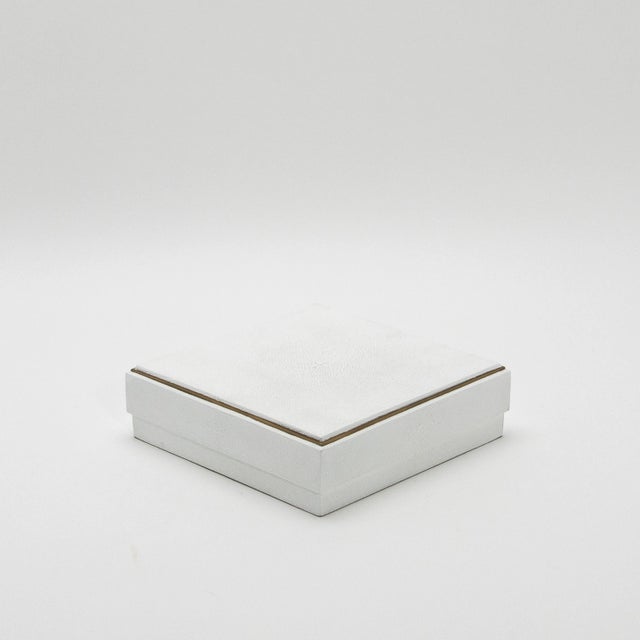 R & Y Augousti Set of 3 Square Boxes in White Shagreen With Brass Frame by R&y Augousti For Sale - Image 4 of 7