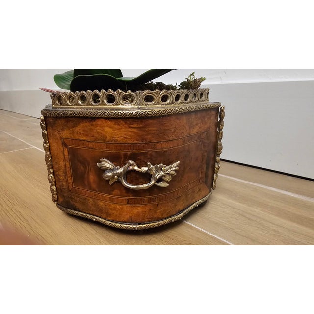 Mid 19th Century Antique Marquetry Inlaid Wooden Jardiniere With Bronze Mounts For Sale - Image 5 of 11