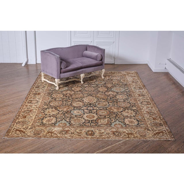 19th Century Persian Tabriz Dark Brown, Beige and Blue Handwoven Wool Rug For Sale - Image 12 of 12