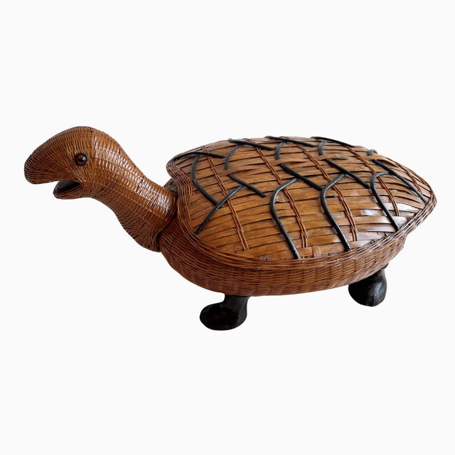 A charming vintage Shanghai Handicrafts rattan turtle box with wonderful texture, character, and sculptural appeal. The...
