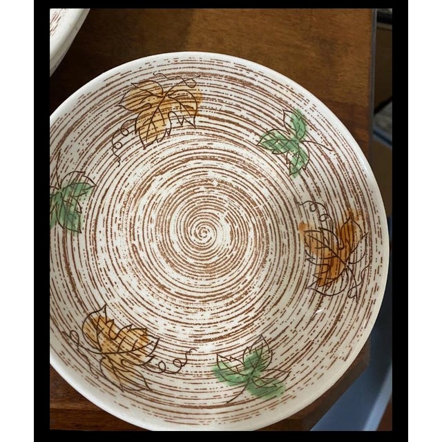 Mid 20th Century Fall Dinnerware. Mid 20th Century Nasco Hand Painted Autumn Leaves Swirl Porcelain Dinnerware Service Wares Set- 21 Pieces For Sale - Image 5 of 6