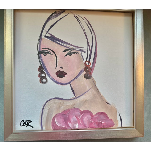 After Lesley Weaver Contemporary Original Acrylic Painting of Lady, Framed For Sale - Image 4 of 5