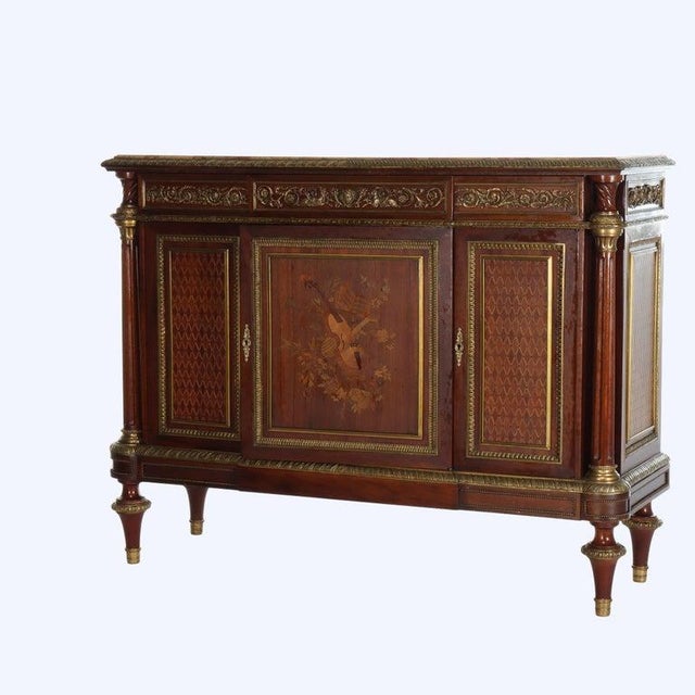 Wood French Louis XVI Rosewood, Kingwood, Mahogany & Ormolu Rouge Marble Top Credenza For Sale - Image 7 of 18