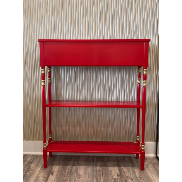 Red Solid Wood Console Table, Narrow Hallway Furniture, Red and Gold Palm Beach Tropical Decor For Sale - Image 8 of 11