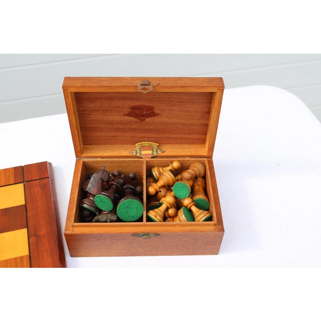 Mid Century Drueke No 61 Wood Chessboard With Mieux J' Attends Wood Chess Pieces For Sale - Image 9 of 17