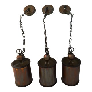 Industrial Copper Pendant Lamps, Set of 3 For Sale