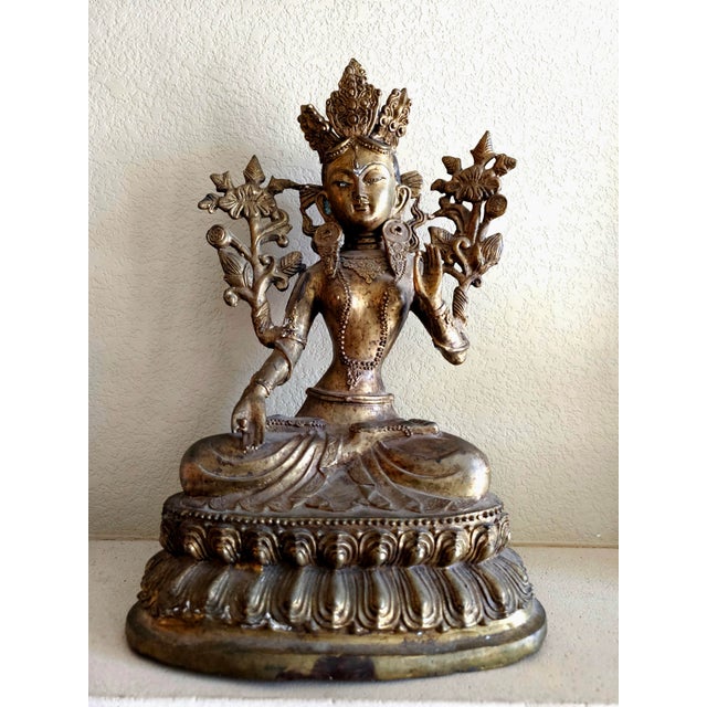 Large Antique Nepali Gilt Bronze Green Tara Sculpture, Late 18th–Early 19th Century For Sale - Image 9 of 12