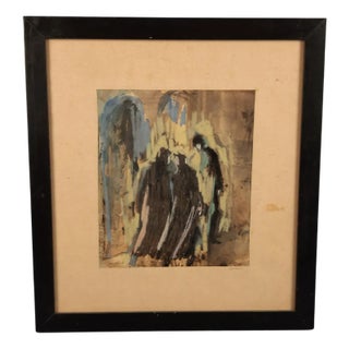 Enrico Garavelli, Abstract Figures, 1970s, Tempera on Paper, Framed For Sale