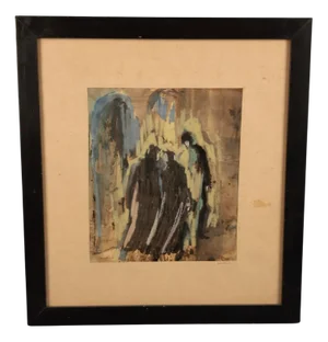 Enrico Garavelli, Abstract Figures, 1970s, Tempera on Paper, Framed
