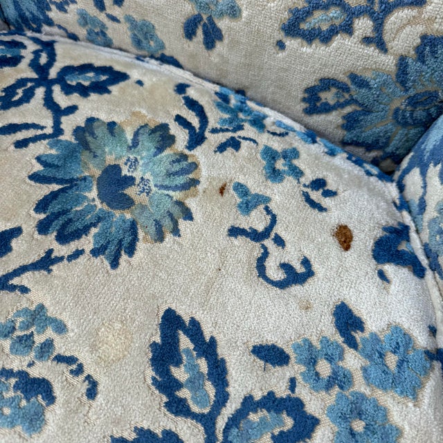 Vintage Barrel-Back Blue Floral Armchair For Sale - Image 12 of 12