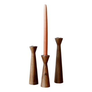 Scandinavian Turned Wooden Candlesticks, Denmark, 1960s, Set of 3 For Sale
