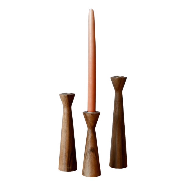 Scandinavian Turned Wooden Candlesticks, Denmark, 1960s, Set of 3 For Sale