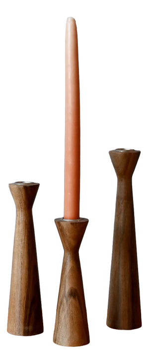 Scandinavian Turned Wooden Candlesticks, Denmark, 1960s, Set of 3