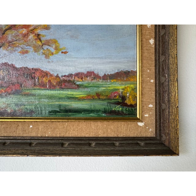 Yellow 1960’s Vintage Klowery Autumn Landscape Oil on Board – Frame For Sale - Image 8 of 12