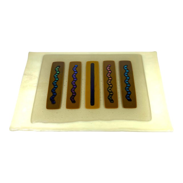 1970's Cream Fused Dichroic Art Glass Wall Art Plate Plaque For Sale