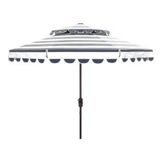 Vienna 9 Ft Double Top Umbrella - Navy/White For Sale