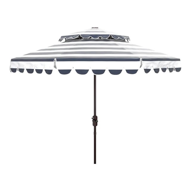 Vienna 9 Ft Double Top Umbrella - Navy/White For Sale