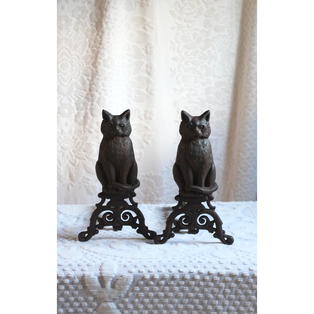 Pair of Victorian Cat Andirons With Original Glass Eyes For Sale - Image 11 of 12