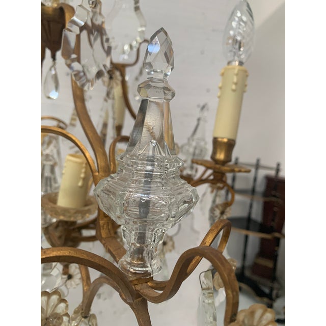 Louis XV Style Cage Chandelier in Bronze with Glass Pendants, 20th Century For Sale - Image 6 of 12