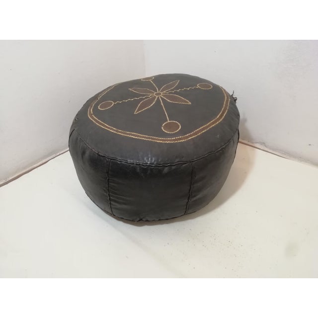 Animal Skin Vintage Berber Leather Ottoman, 1970s For Sale - Image 7 of 7