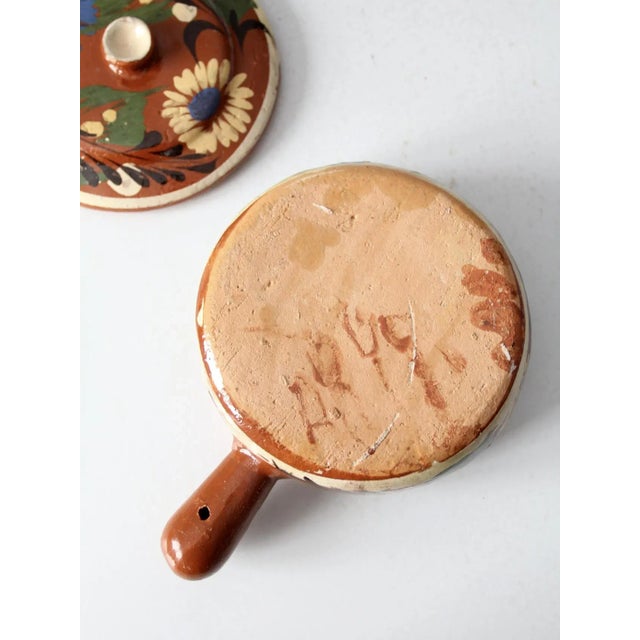 Vintage Mexican Redware Covered Bowl With Handle For Sale - Image 10 of 12
