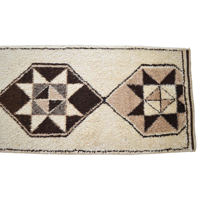 Hand-Knotted Kurdish Runner Rug . Boucherouite Style Wide Runner Rug Herki - No Dyes - 3′3″ × 12′8″ For Sale - Image 9 of 13