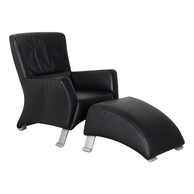 Set of Model 322 Armchair and Ottoman in Black Leather from Rolf Benz For Sale