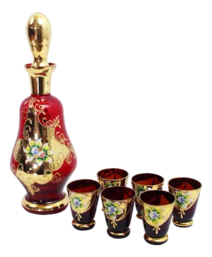 Venetian Glass Liquor Service in Gold-Plating, 1950s, Set of 7